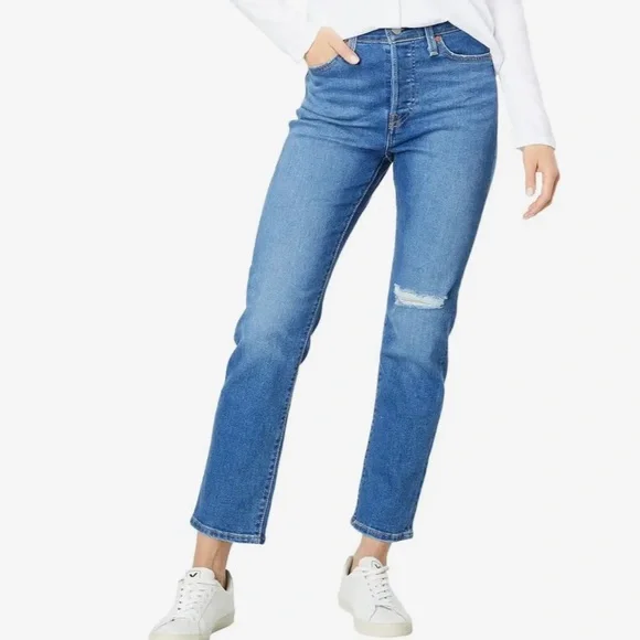 NWT(32x28) Levi’s Wedgie Straight Jeans High Rise Button Fly Medium Wash - Picture 1 of 14